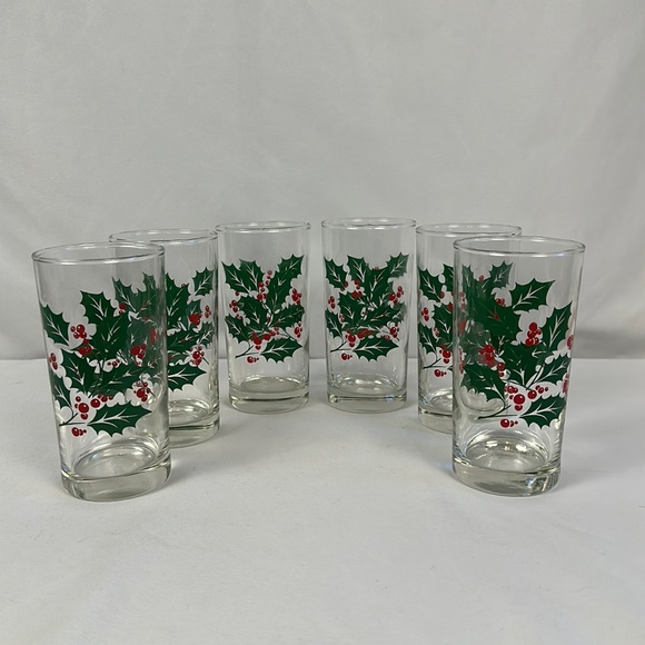 VINTAGE Bartlett Collins/Tumblers Set Of 6 Holly  Glasses - Picture 1 of 16
